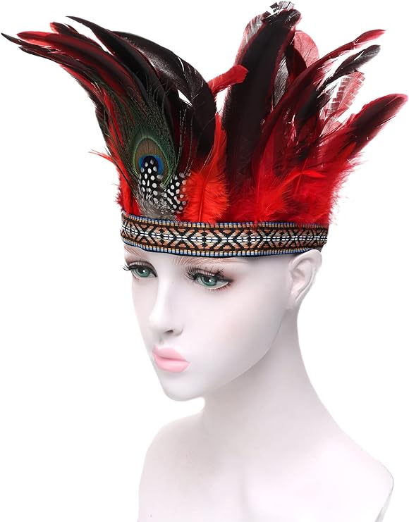 Peacock Feather Crown Carnival Headpiece Showgirl Headdress 1920s Flapper Accessories