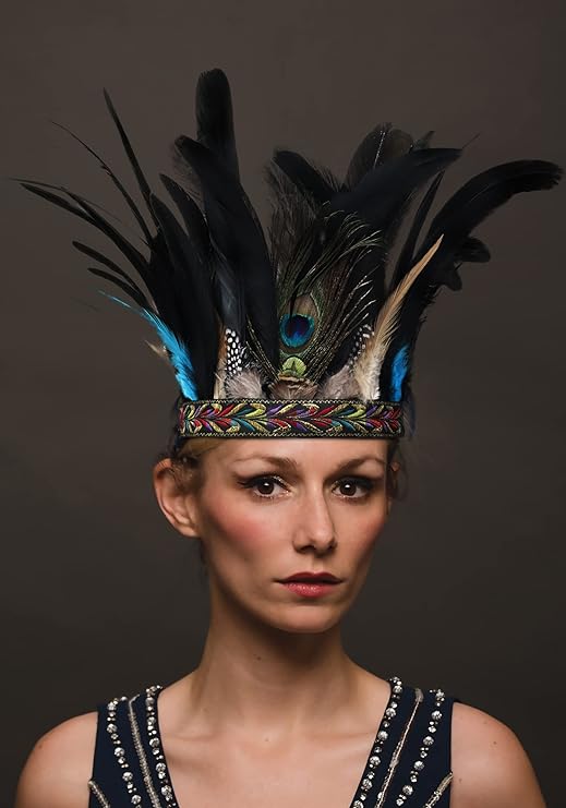 Peacock Feather Crown Carnival Headpiece Showgirl Headdress 1920s Flapper Accessories