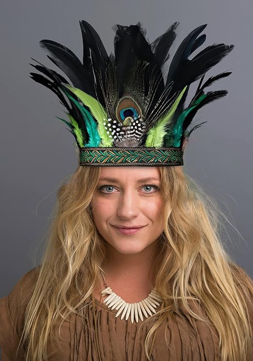 Peacock Feather Crown Carnival Headpiece Showgirl Headdress 1920s Flapper Accessories