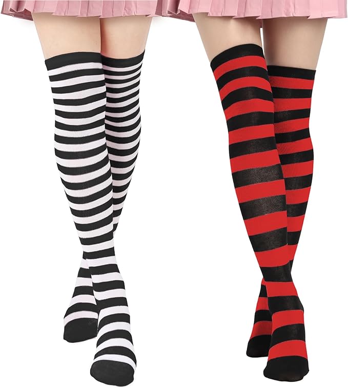 DAZCOS Striped Thigh High Socks Elastic Over The Knee Knit Stockings for Daily or Anime Cosplay