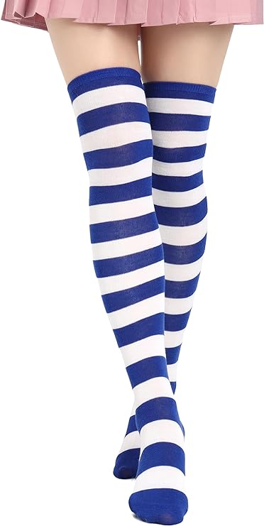 DAZCOS Striped Thigh High Socks Elastic Over The Knee Knit Stockings for Daily or Anime Cosplay