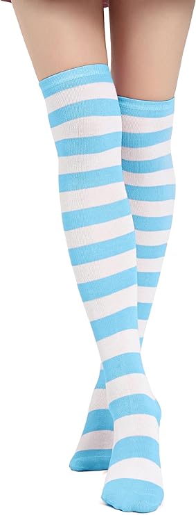 DAZCOS Striped Thigh High Socks Elastic Over The Knee Knit Stockings for Daily or Anime Cosplay