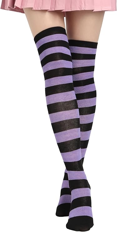 DAZCOS Striped Thigh High Socks Elastic Over The Knee Knit Stockings for Daily or Anime Cosplay