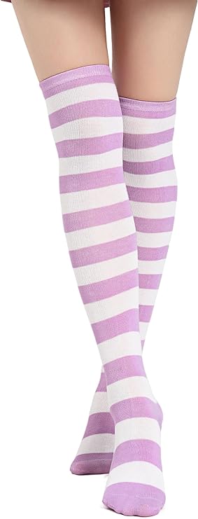 DAZCOS Striped Thigh High Socks Elastic Over The Knee Knit Stockings for Daily or Anime Cosplay