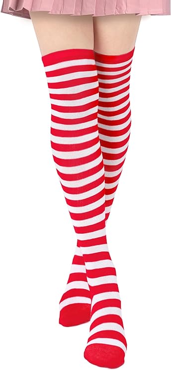 DAZCOS Striped Thigh High Socks Elastic Over The Knee Knit Stockings for Daily or Anime Cosplay