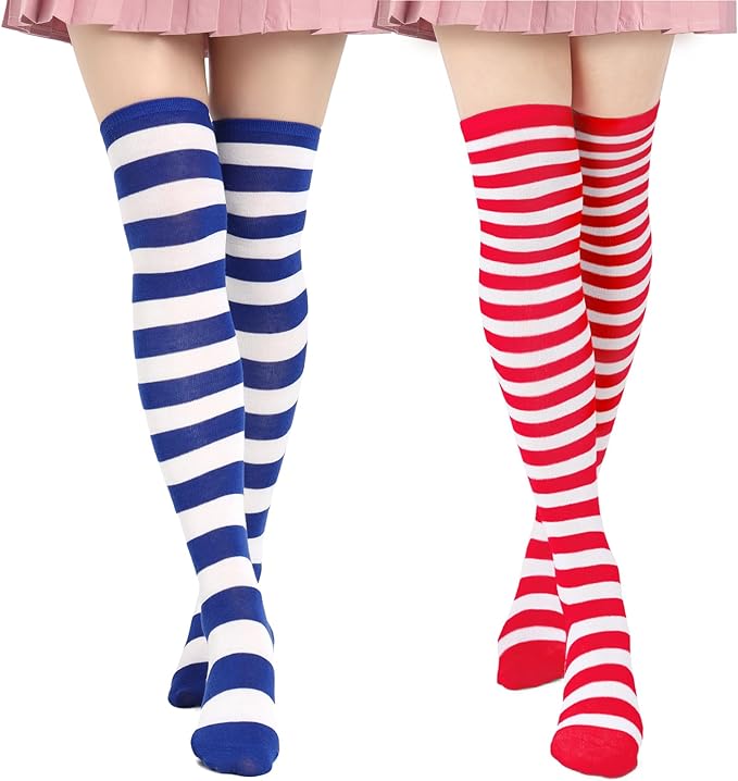 DAZCOS Striped Thigh High Socks Elastic Over The Knee Knit Stockings for Daily or Anime Cosplay