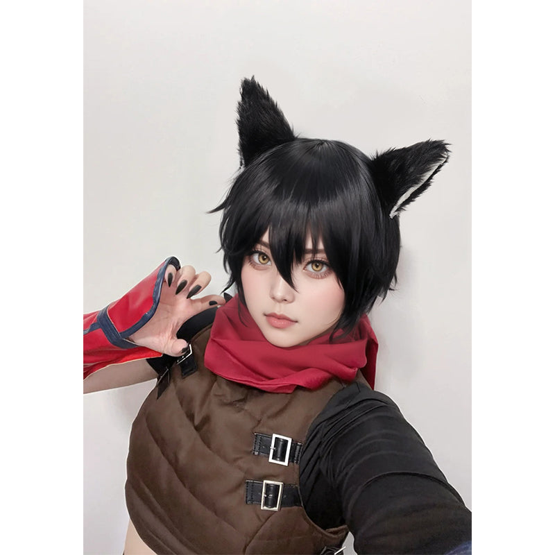 Izutsumi Cosplay Wig with Cat Ears Headband for Halloween Party