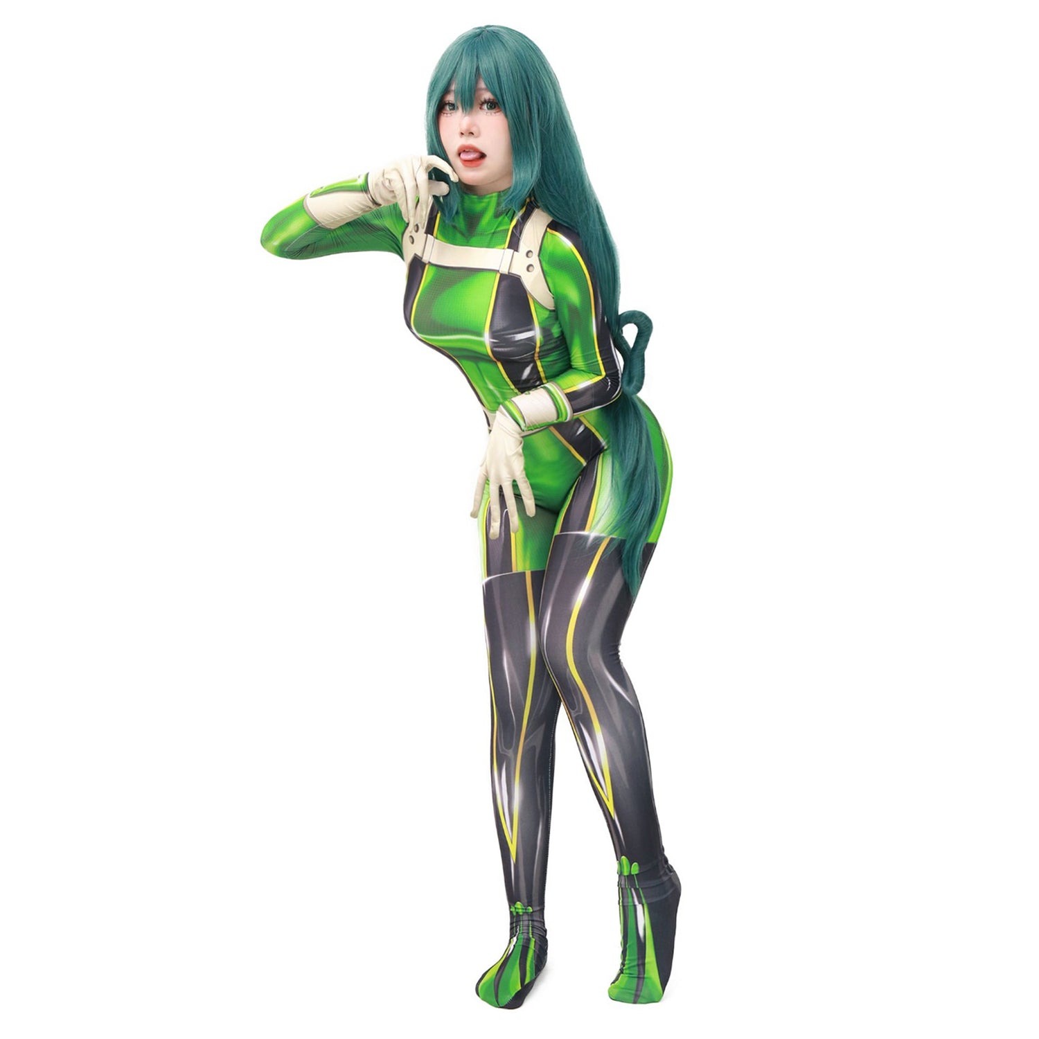 Womens US Size 0-18 Froppy Asui Tsuyu Cosplay Costume Anime Green Bodysuit