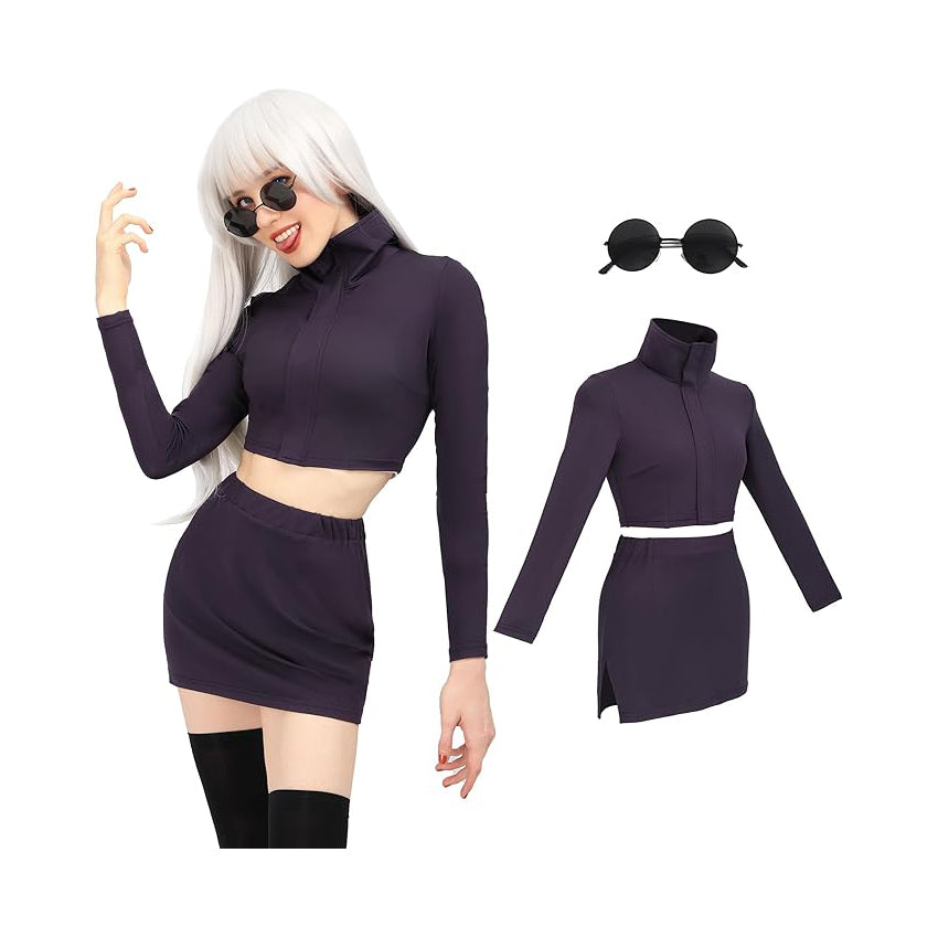 DAZCOS Costume Da Donna Satoru JJK – Camicia, Gonna E Occhiali Per Cosplay, Halloween, Feste