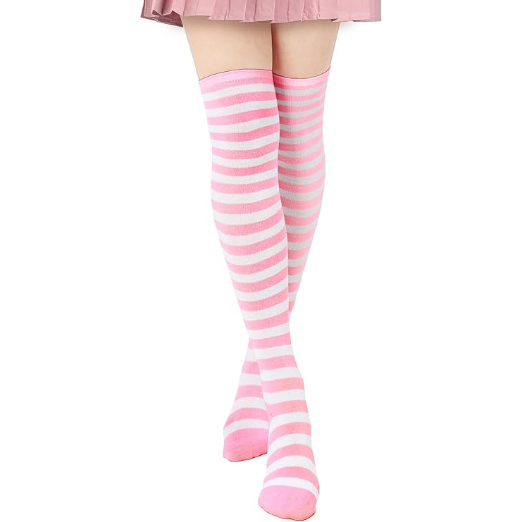 DAZCOS Striped Thigh High Socks Elastic Over The Knee Knit Stockings for Daily or Anime Cosplay