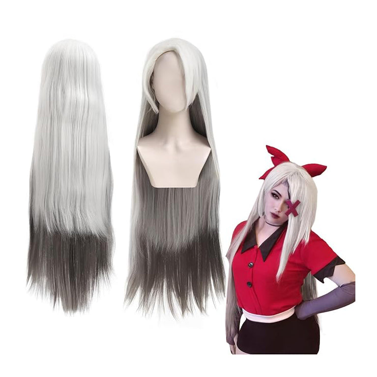Vaggie Cosplay Wig Long Straight Grey Hair Costume Accessories for Women