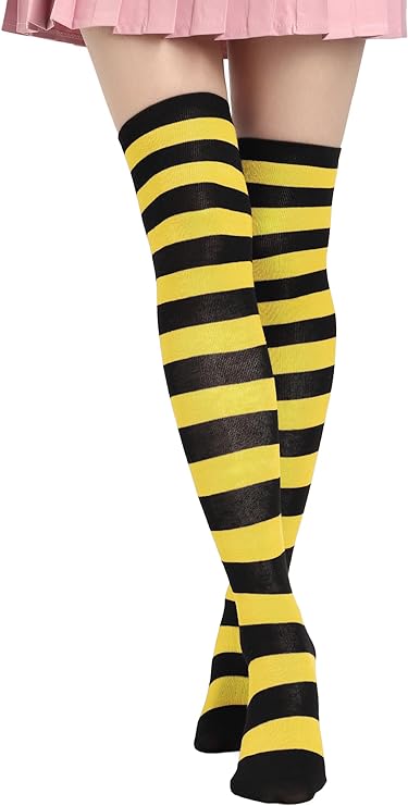 DAZCOS Striped Thigh High Socks Elastic Over The Knee Knit Stockings for Daily or Anime Cosplay