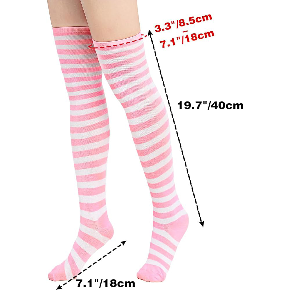 DAZCOS Striped Thigh High Socks Elastic Over The Knee Knit Stockings for Daily or Anime Cosplay