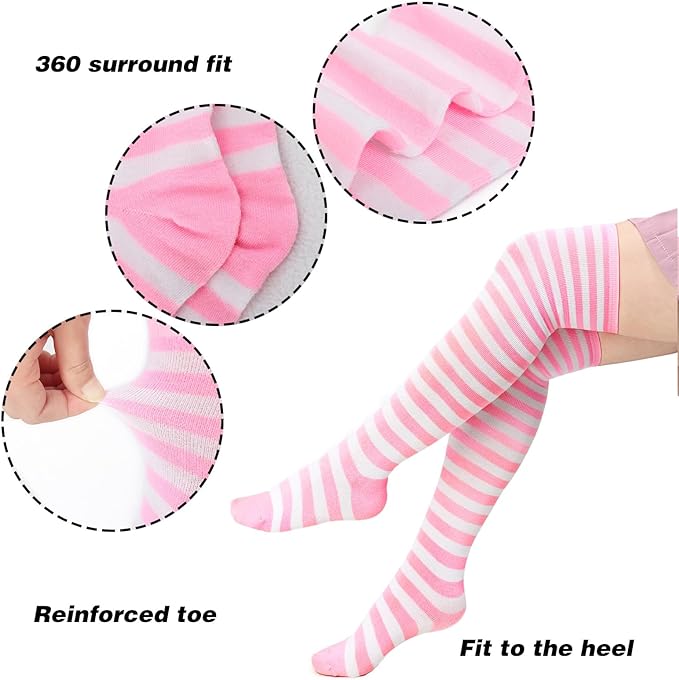 DAZCOS Striped Thigh High Socks Elastic Over The Knee Knit Stockings for Daily or Anime Cosplay