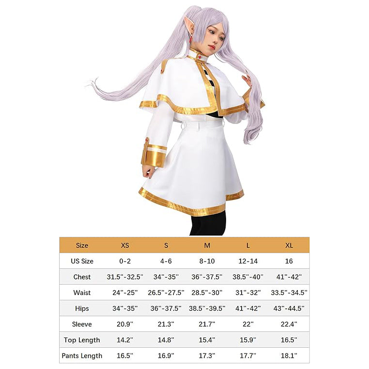 Frieren Costume Elf Cosplay White Cape Skirt Uniform