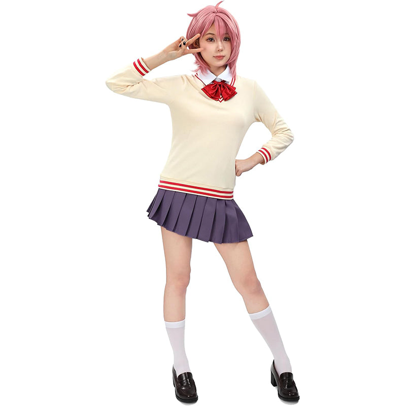 Aira Cosplay Costume School Uniform Skirt Sweater Necktie with Socks Full Set Outfit For Halloween Party