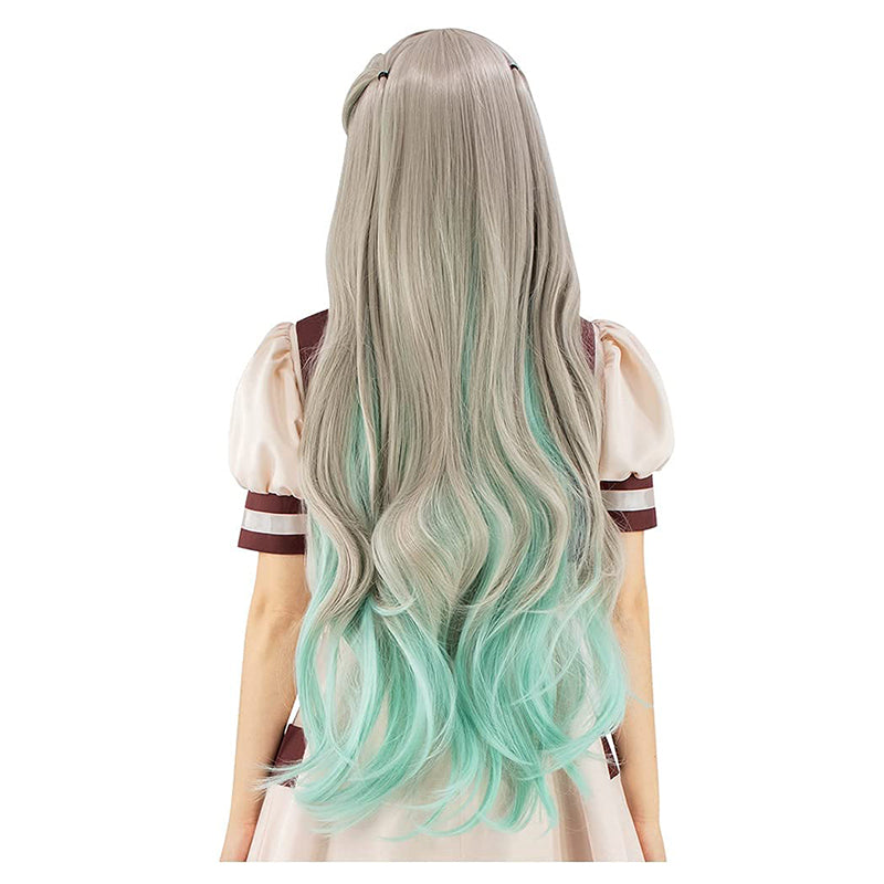 Anime Cosplay Wig Hair Silver Grey and Green Wig with Hair Clips for Halloween Christmas