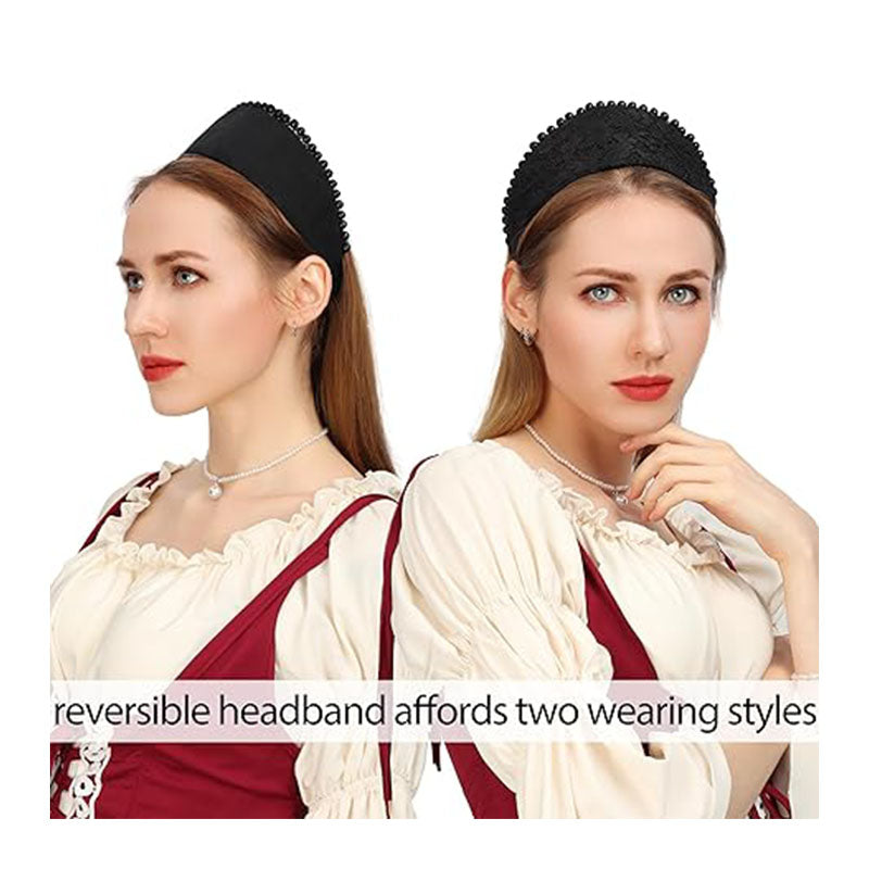 Anne Headband Velvet Pearl Tudor French Hood Gothic Renaissance Halloween Hair Costume Accessories
