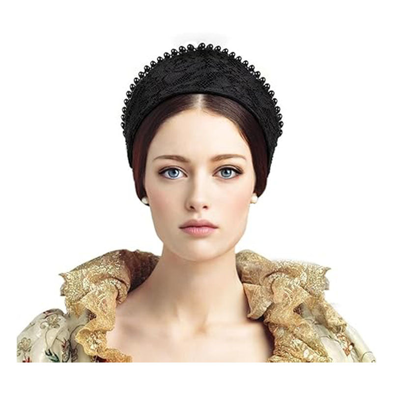 Anne Headband Velvet Pearl Tudor French Hood Gothic Renaissance Halloween Hair Costume Accessories