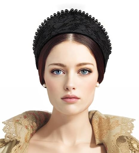 Anne Headband Velvet Pearl Tudor French Hood Gothic Renaissance Halloween Hair Costume Accessories