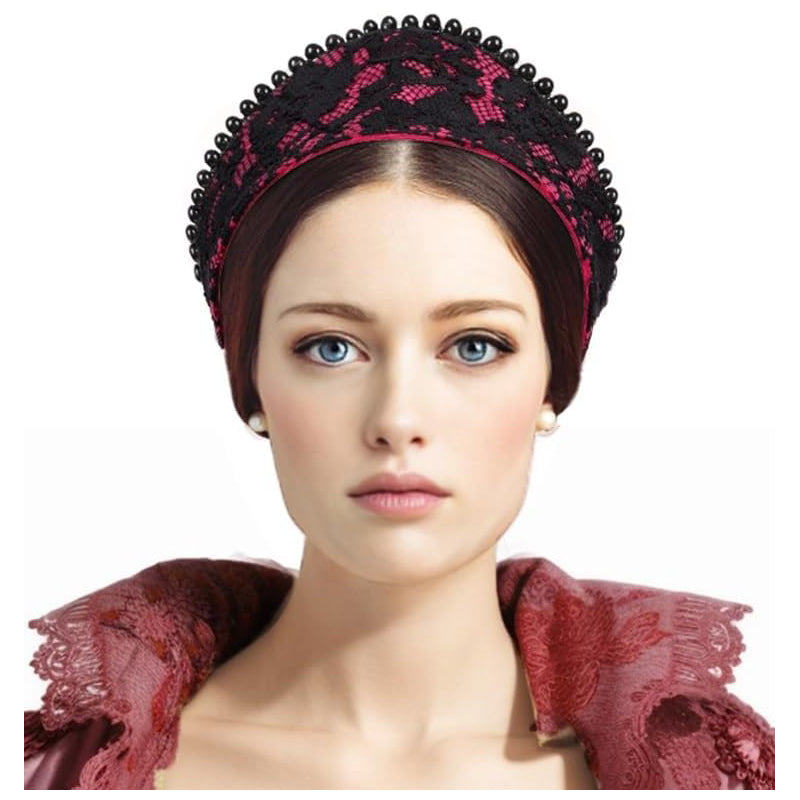 Anne Headband Velvet Pearl Tudor French Hood Gothic Renaissance