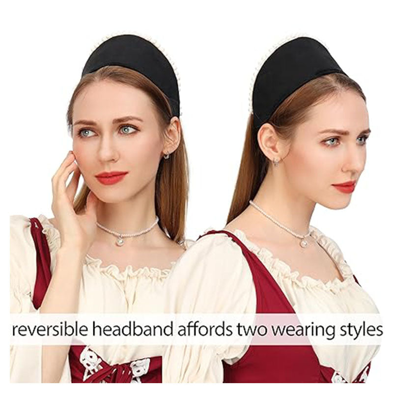 Anne Headband Velvet Pearl Tudor French Hood Gothic Renaissance Halloween Hair Costume Accessories