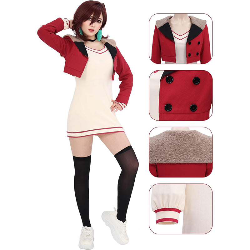 Ayase Cosplay Costume Full Set Outfit Red Suite Jacket Knitted Dress for Halloween Party