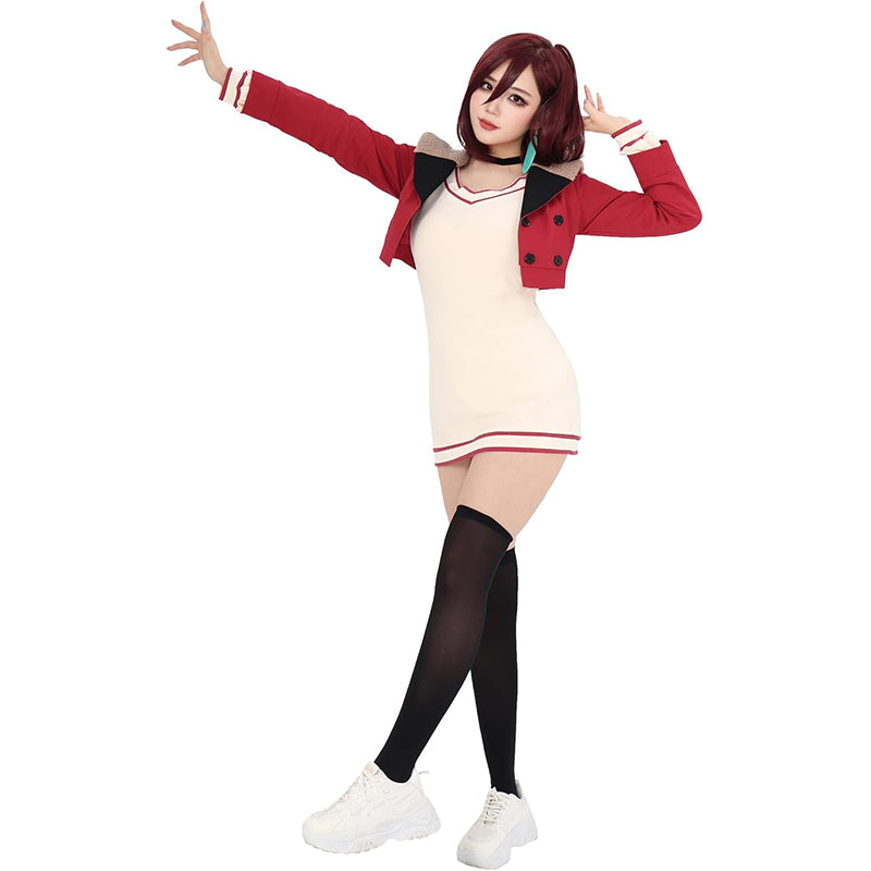 Ayase Cosplay Costume Full Set Outfit Red Suite Jacket Knitted Dress for Halloween Party