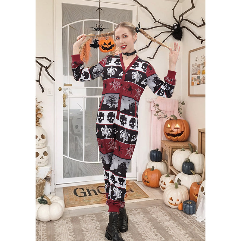 Classic Women Punk Crossbones Pajamas Cosplay Sleepwear Outfits for Halloween
