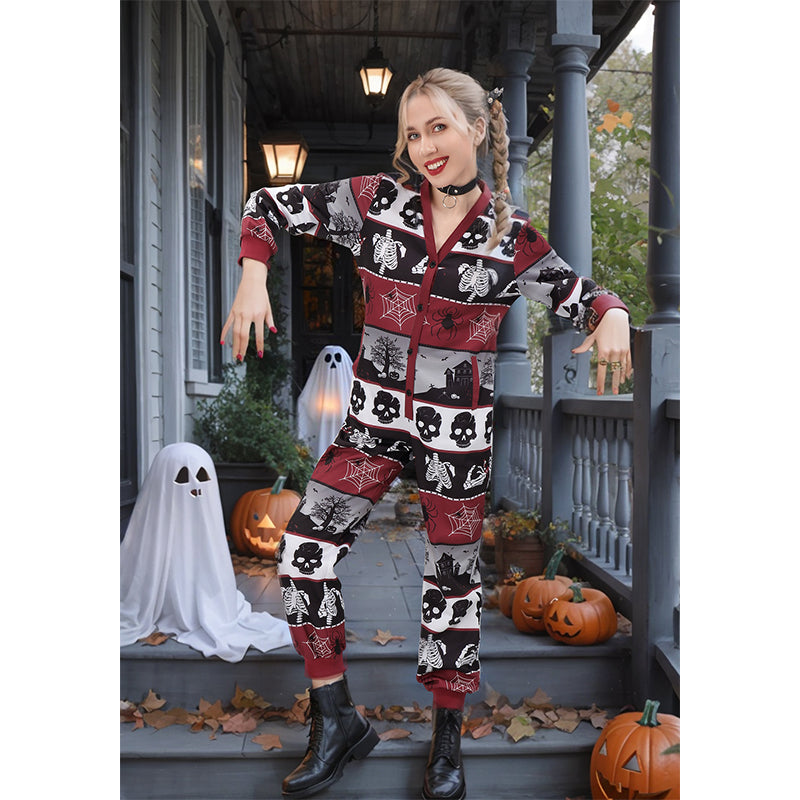 Classic Women Punk Crossbones Pajamas Cosplay Sleepwear Outfits for Halloween