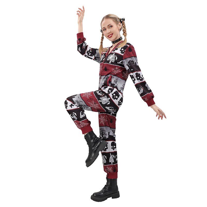 Classic Women Punk Crossbones Pajamas Cosplay Sleepwear Outfits for Halloween