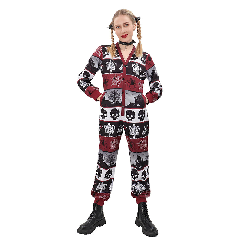 Classic Women Punk Crossbones Pajamas Cosplay Sleepwear Outfits for Halloween