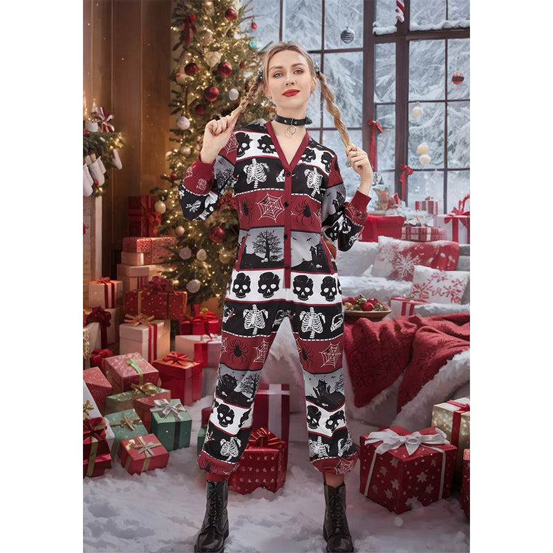 Classic Women Punk Crossbones Pajamas Cosplay Sleepwear Outfits for Halloween