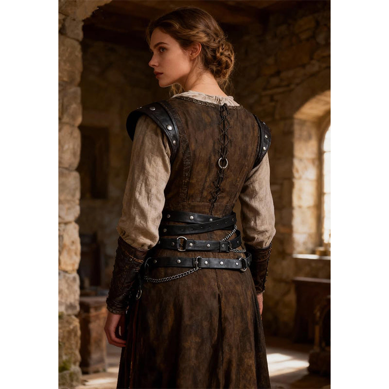 Medieval Belt Pouch Chain Faux Leather Metal Chain Belts Renaissance Pouch Skirt Hikes Dresses Hikes