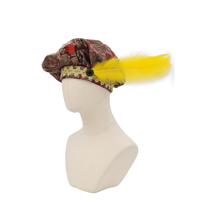Medieval Beret Tudor Cap With Feather Renaissance Hat Muffin Bard Cap Hat Cosplay Costume Accessories