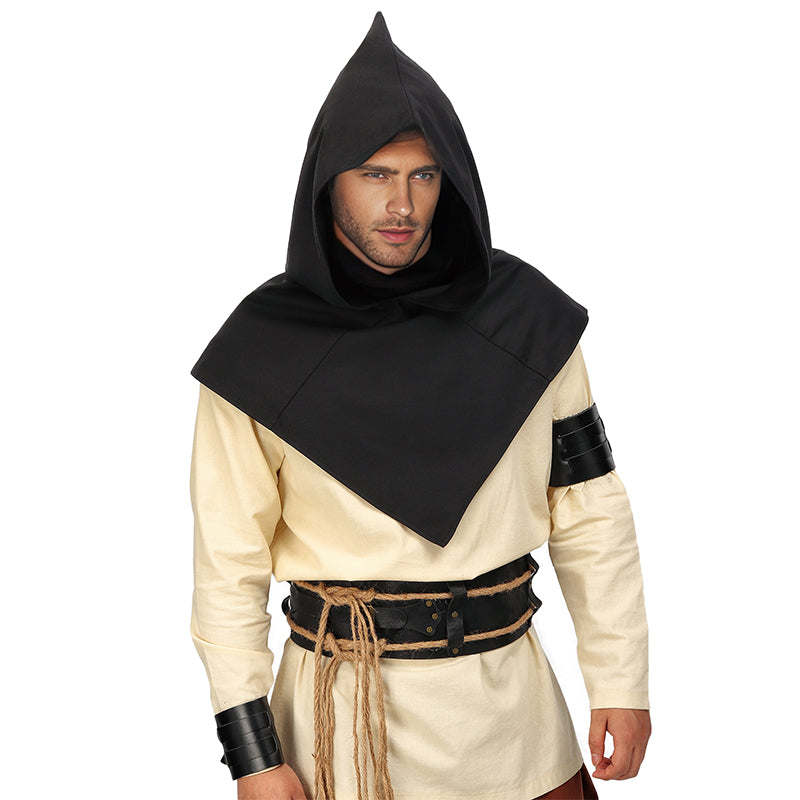 Medieval Cowl Hat Linen Pointed Hem Hooded Cloak Cape Ren Faire Hat Short Cape Cosplay Costume Accessories