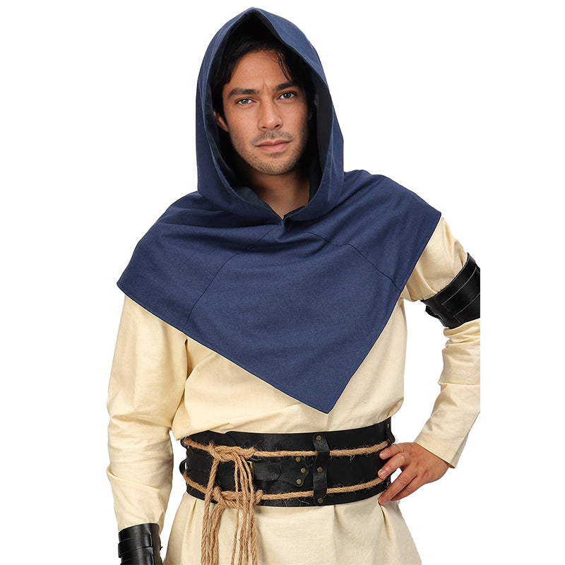 Medieval Cowl Hat Linen Pointed Hem Hooded Cloak Cape Ren Faire Hat Short Cape Cosplay Costume Accessories