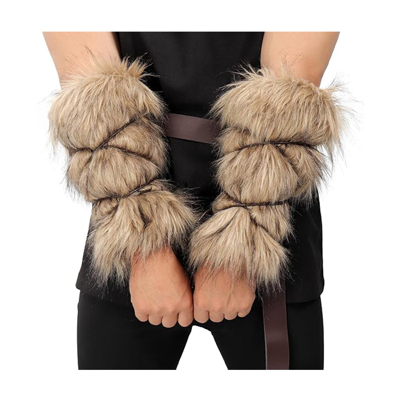 Medieval Bracers Faux Fur Renaissance Arm Wrap Hand Warmer Cosplay Costume Accessories