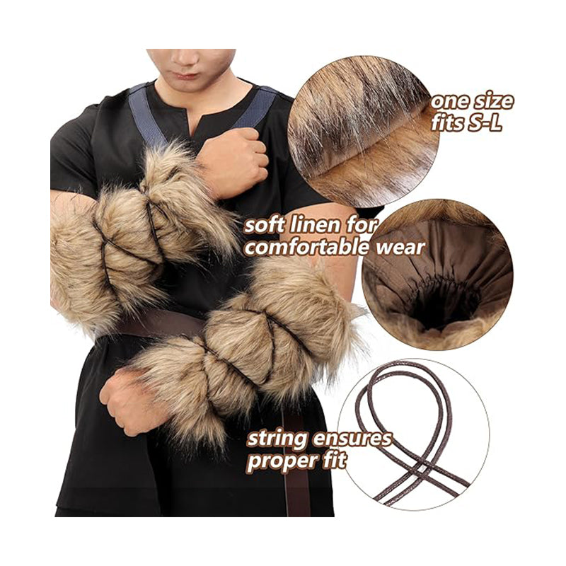 Medieval Bracers Faux Fur Renaissance Arm Wrap Hand Warmer Cosplay Costume Accessories