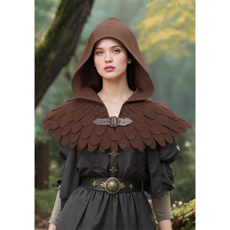 Medieval Cowl Scaly Hat Renaissance Cape Hooded Gothic Pagan Scale Neck Armor Costume Accessories