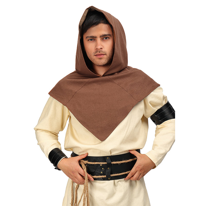 Medieval Cowl Hat Linen Pointed Hem Hooded Cloak Cape Ren Faire Hat Short Cape Cosplay Costume Accessories