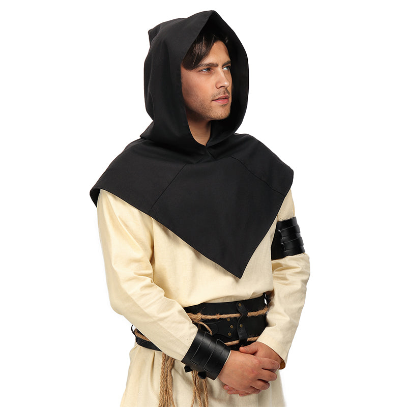 Medieval Cowl Hat Linen Pointed Hem Hooded Cloak Cape Ren Faire Hat Short Cape Cosplay Costume Accessories