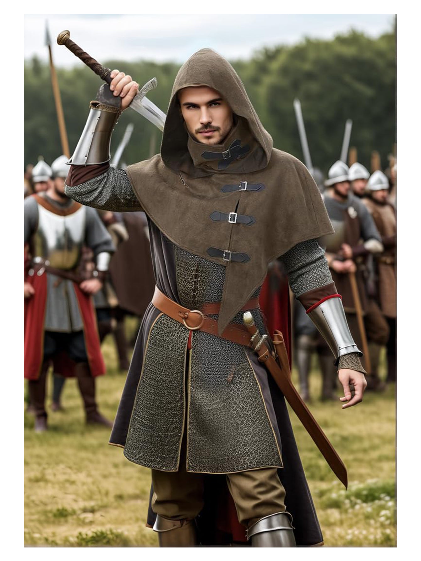 Medieval Cowl Hood With Buckles Renaissance Hooded Cape Hat Costume Accessories For Halloween Party