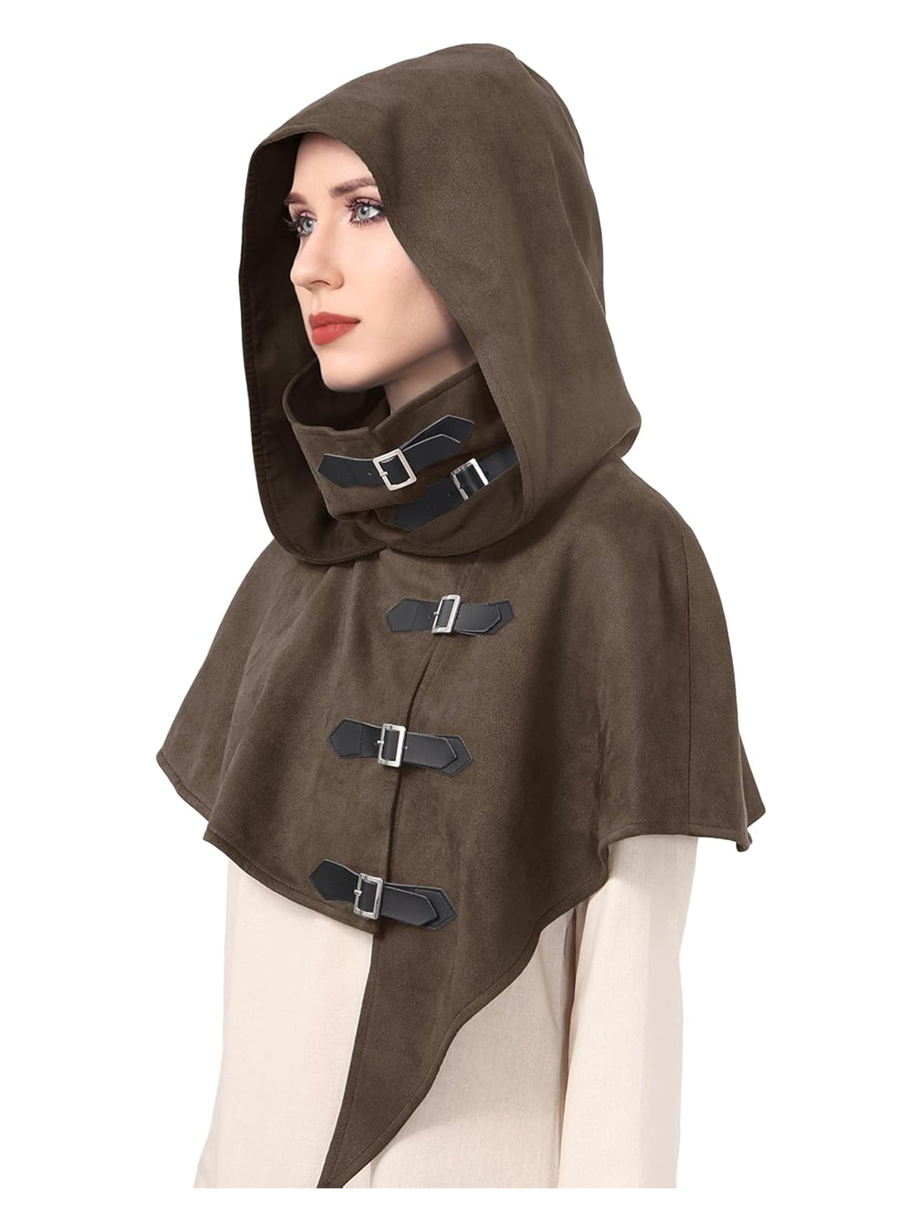 Medieval Cowl Hood With Buckles Renaissance Hooded Cape Hat Costume Accessories For Halloween Party