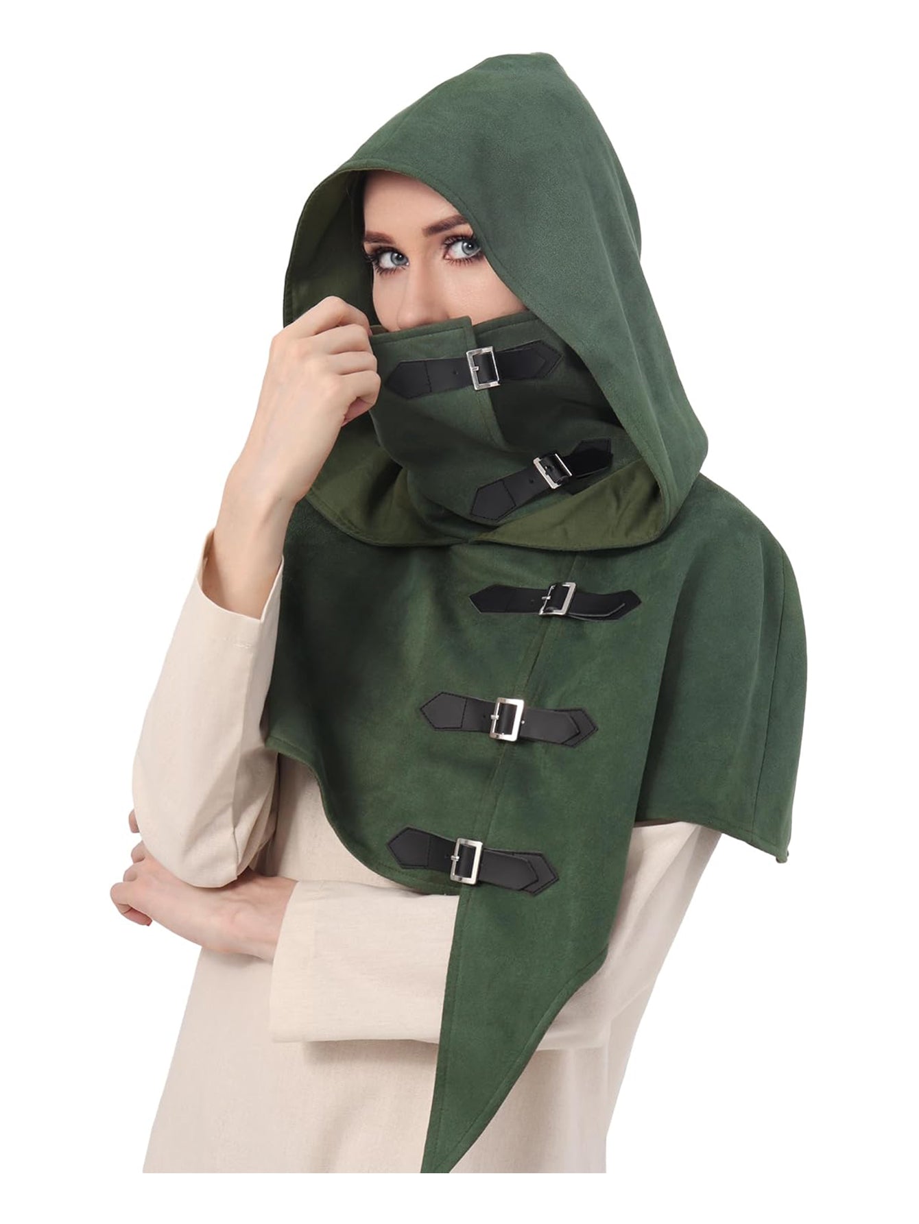 Medieval Cowl Hood With Buckles Renaissance Hooded Cape Hat Costume Accessories For Halloween Party