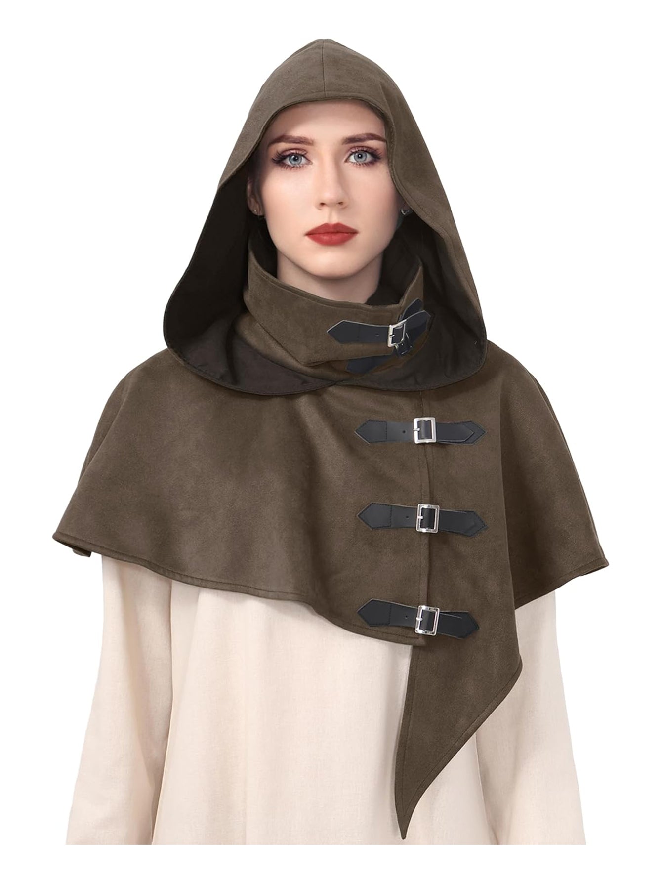 Medieval Cowl Hood With Buckles Renaissance Hooded Cape Hat Costume Accessories For Halloween Party