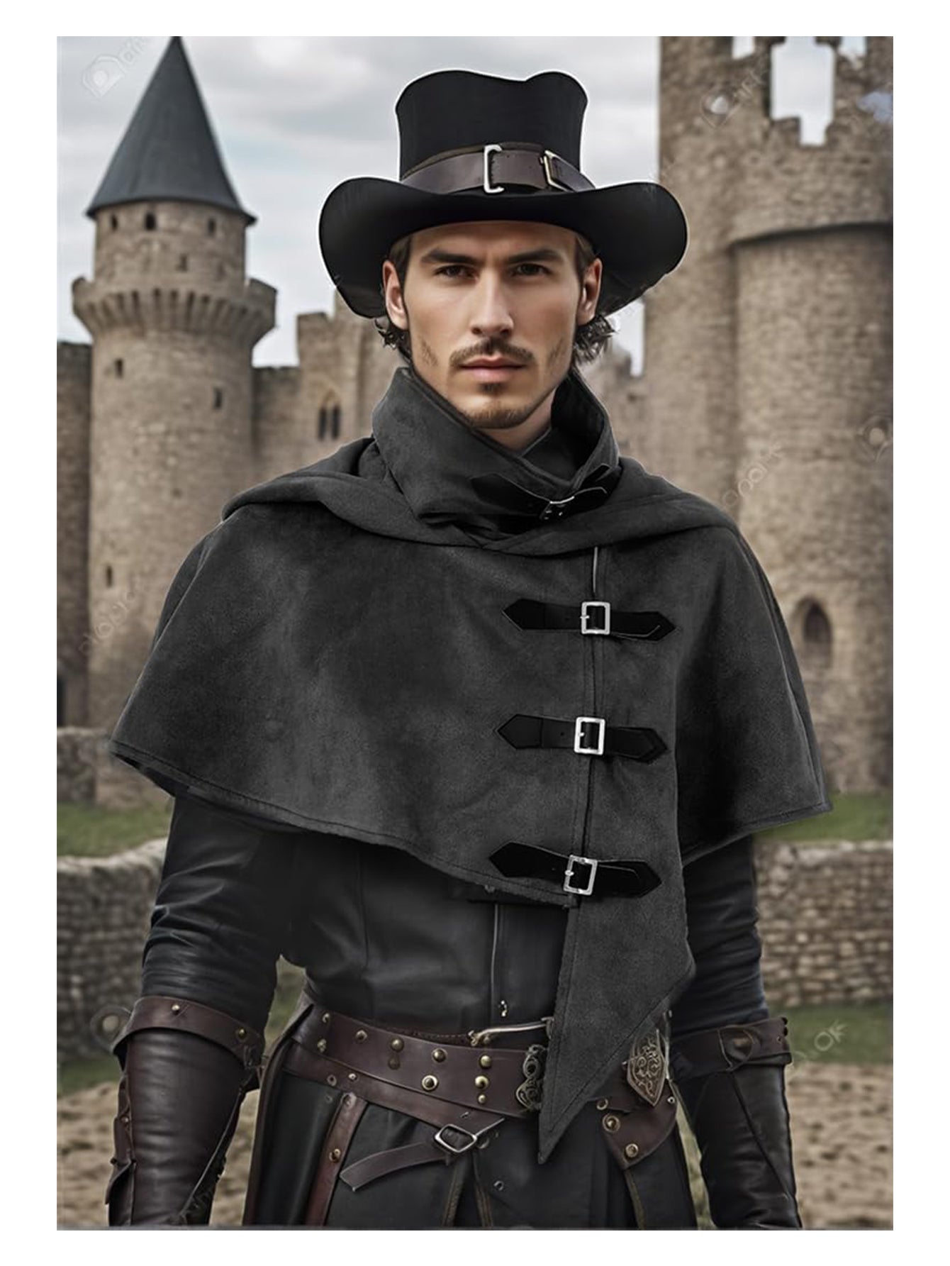 Medieval Cowl Hood With Buckles Renaissance Hooded Cape Hat Costume Accessories For Halloween Party