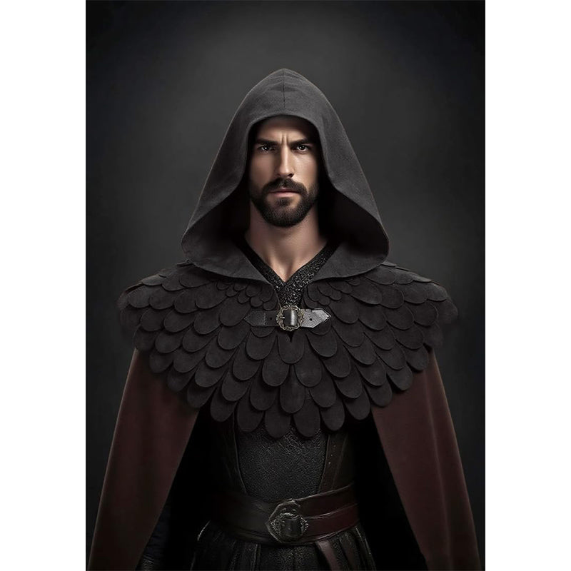 Medieval Cowl Scaly Hat Renaissance Cape Hooded Gothic Pagan Scale Neck Armor Costume Accessories