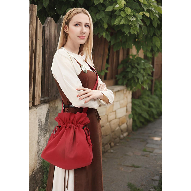 Medieval Drawstring Bag Canvas Shoulder Bag With Side Pockets Renaissance Ren Faire LARP Shoulder Bag Cosplay Costume Accessories