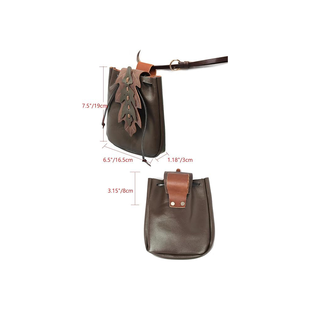 Medieval Drawstring PU Leather Belt Pouch Renaissance Vintage Waist Bag Coin Purse for LARP Pirate Gothic Accessories
